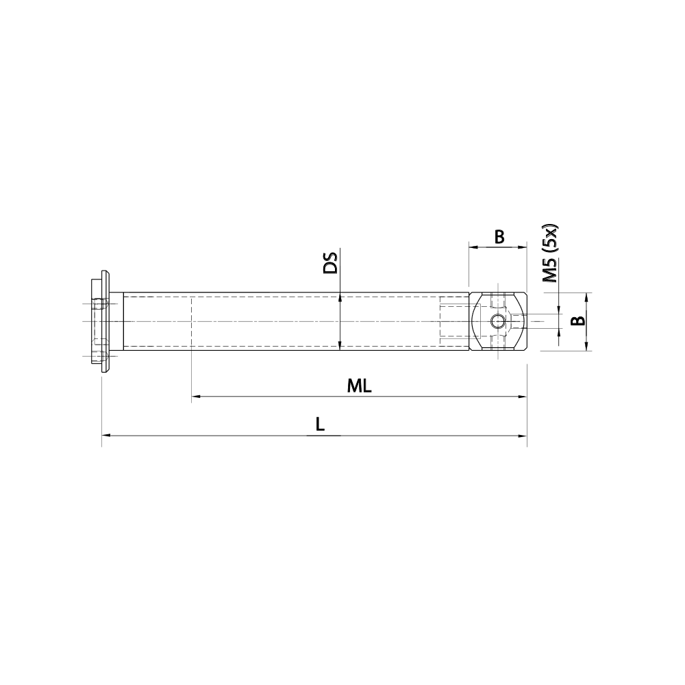 Drawing of product M5 Adaptor Plate Extension carbon fiber; L 141.5 mm; DS 11.0 mm; B 15.0 mm