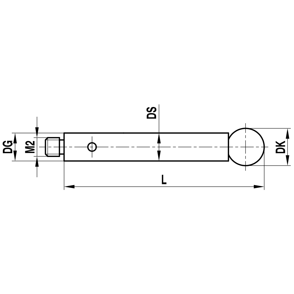 Drawing of product M2 Straight Stylus; DK 5.0 mm; L 32.0 mm