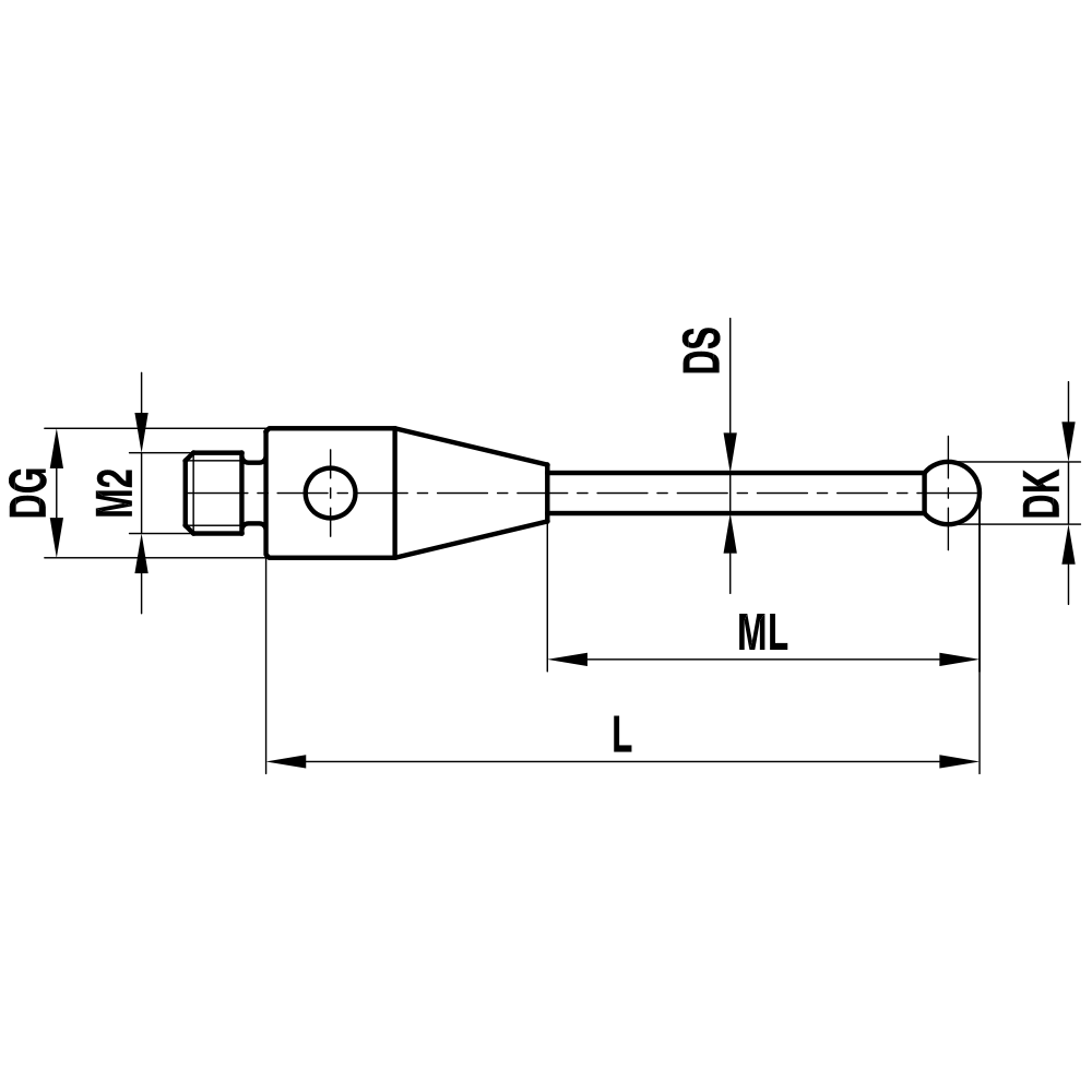 Drawing of product M2 Straight Stylus; DK 1.0 mm; L 15.5 mm