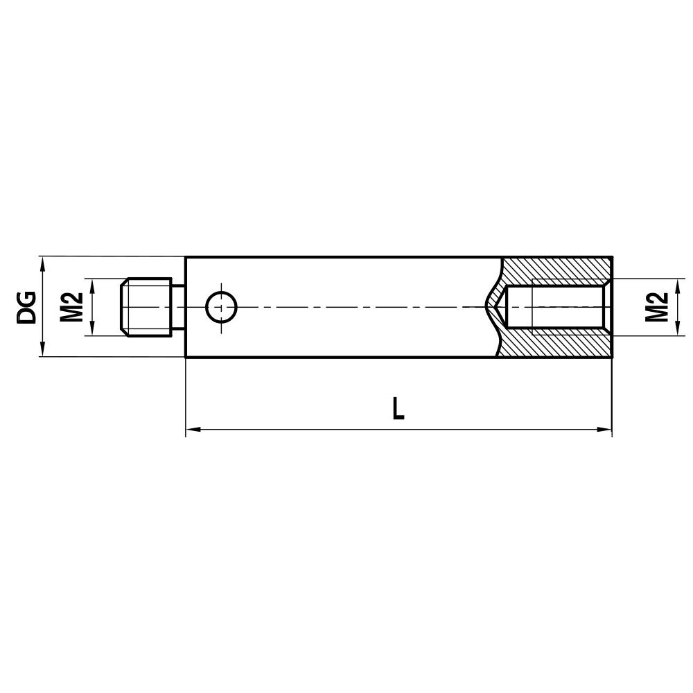 Drawing of product M2 Extension stainless steel; DG 3.0 mm; L 30.0 mm